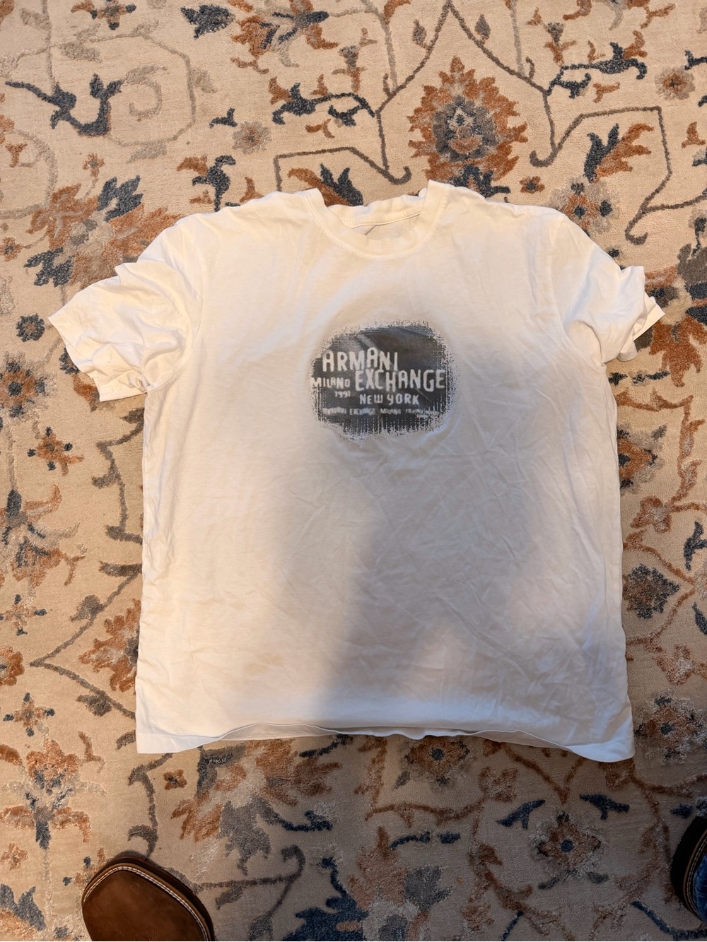 Armani Exchange White Short Sleeve Logo Tee with Gray Graphic